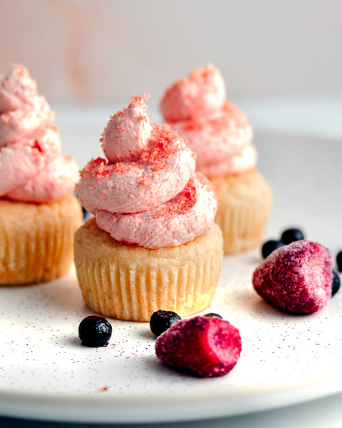 Keto Fruity Frosted Vanilla Cupcakes