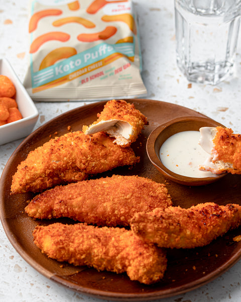 Keto Cheddar Crusted Chicken Tenders