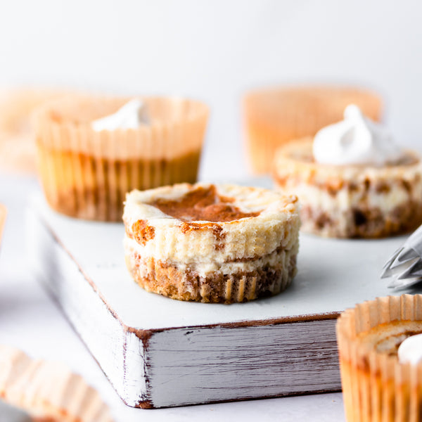 Mini Keto Pumpkin Swirl Cheesecakes!