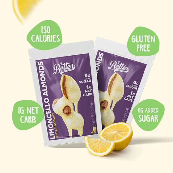 Single-serve pack of Schoolyard Snacks’ Limoncello-flavored almonds—zesty, lightly sweet, and perfect for low-carb snacking.