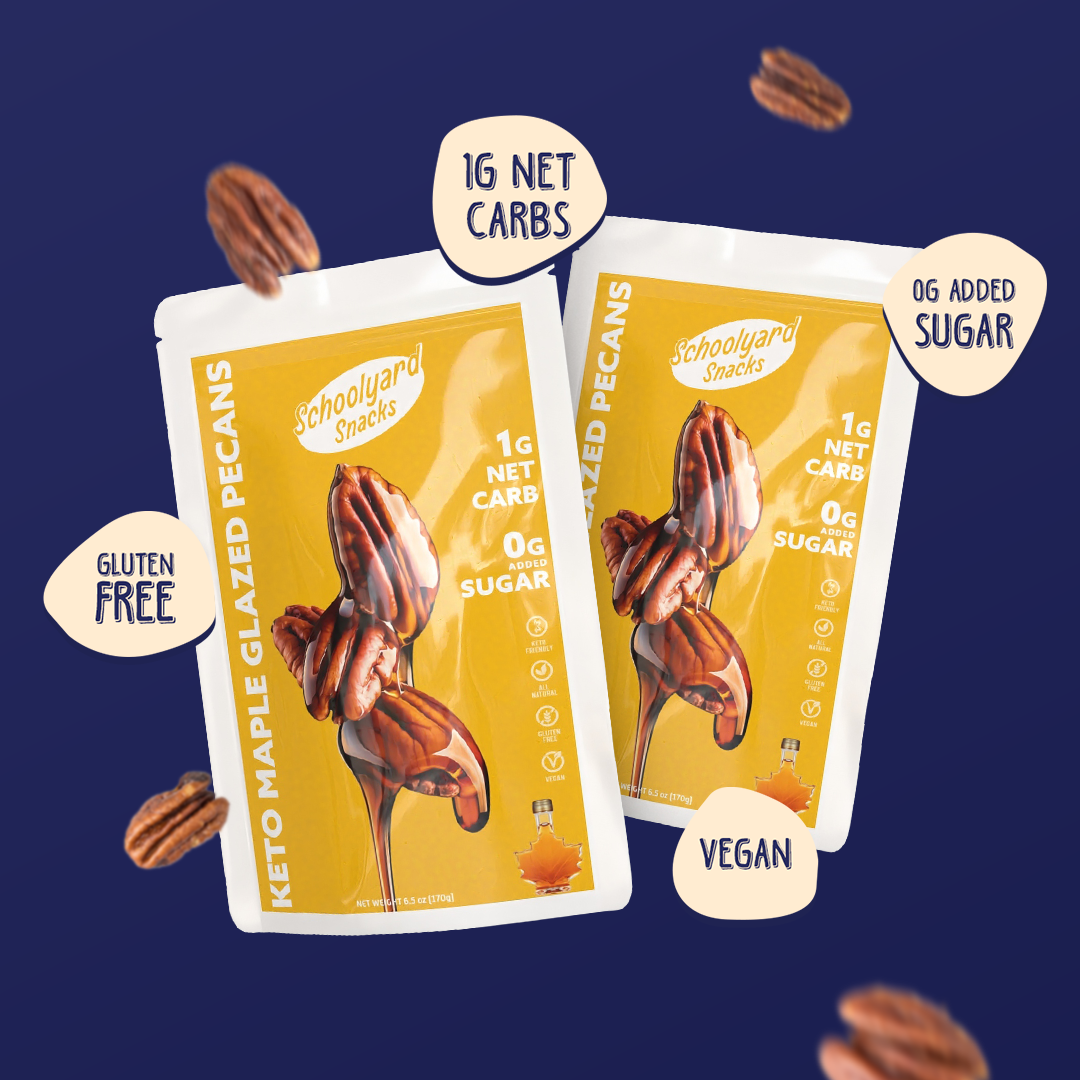 Schoolyard Snacks keto maple glazed pecans pack.